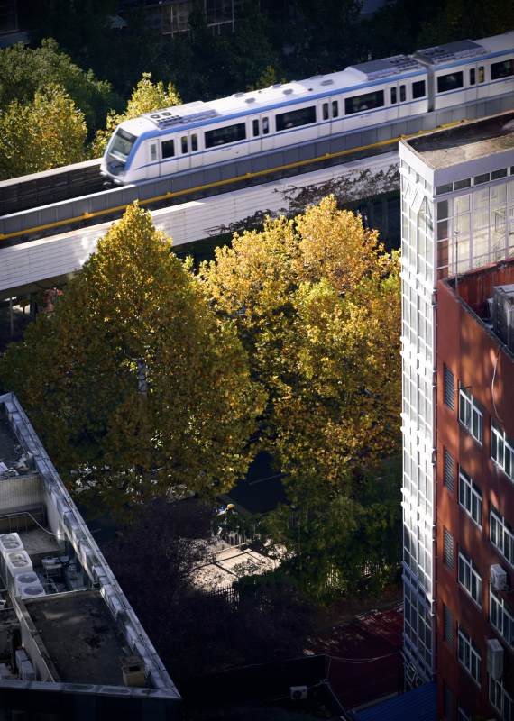 秋日城市轻轨掠影