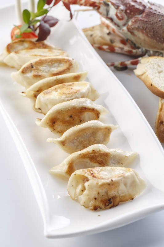 精美餐具裝的鐵板煎餃