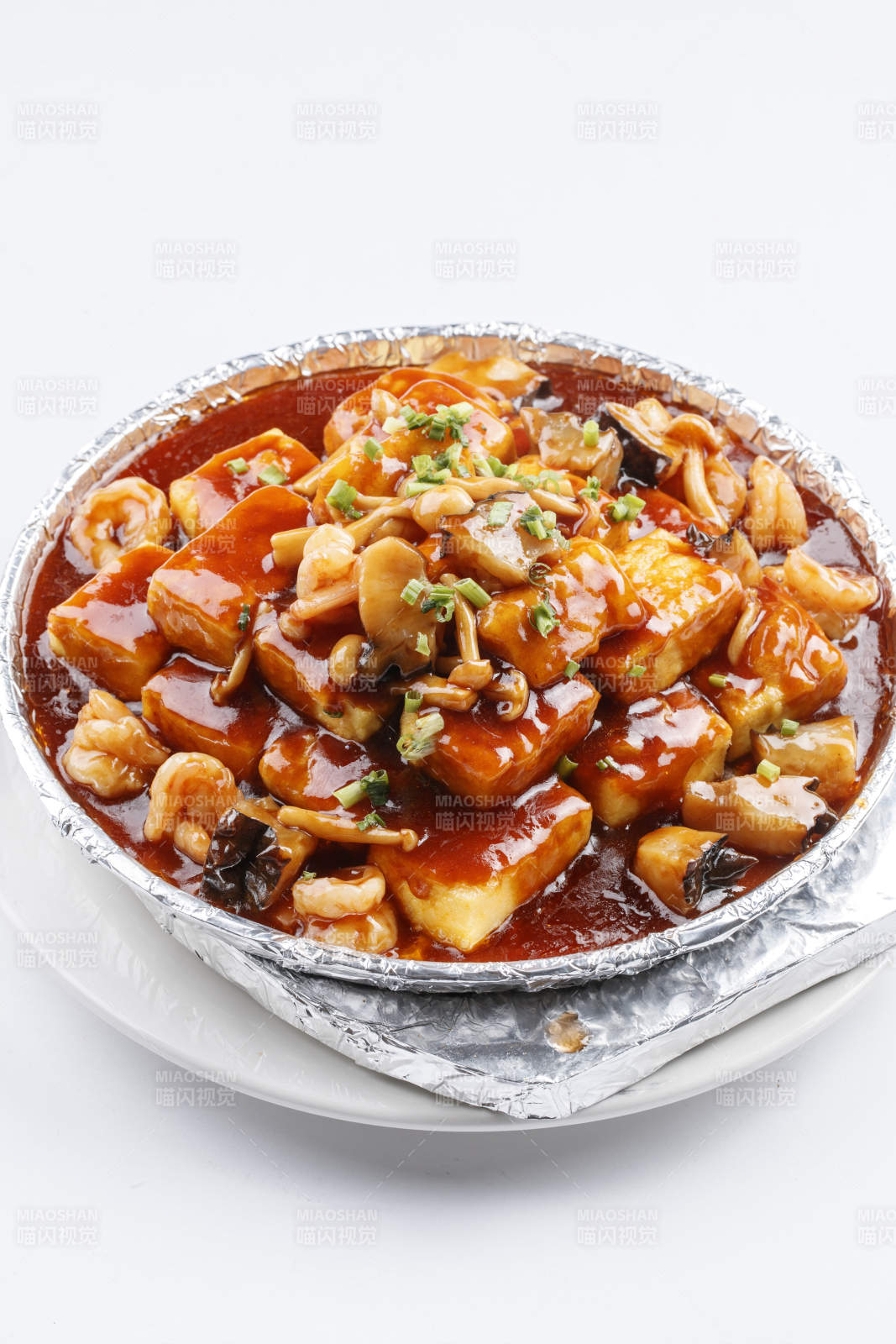 铁板虾仁茄丁白玉菇醸内酯豆腐