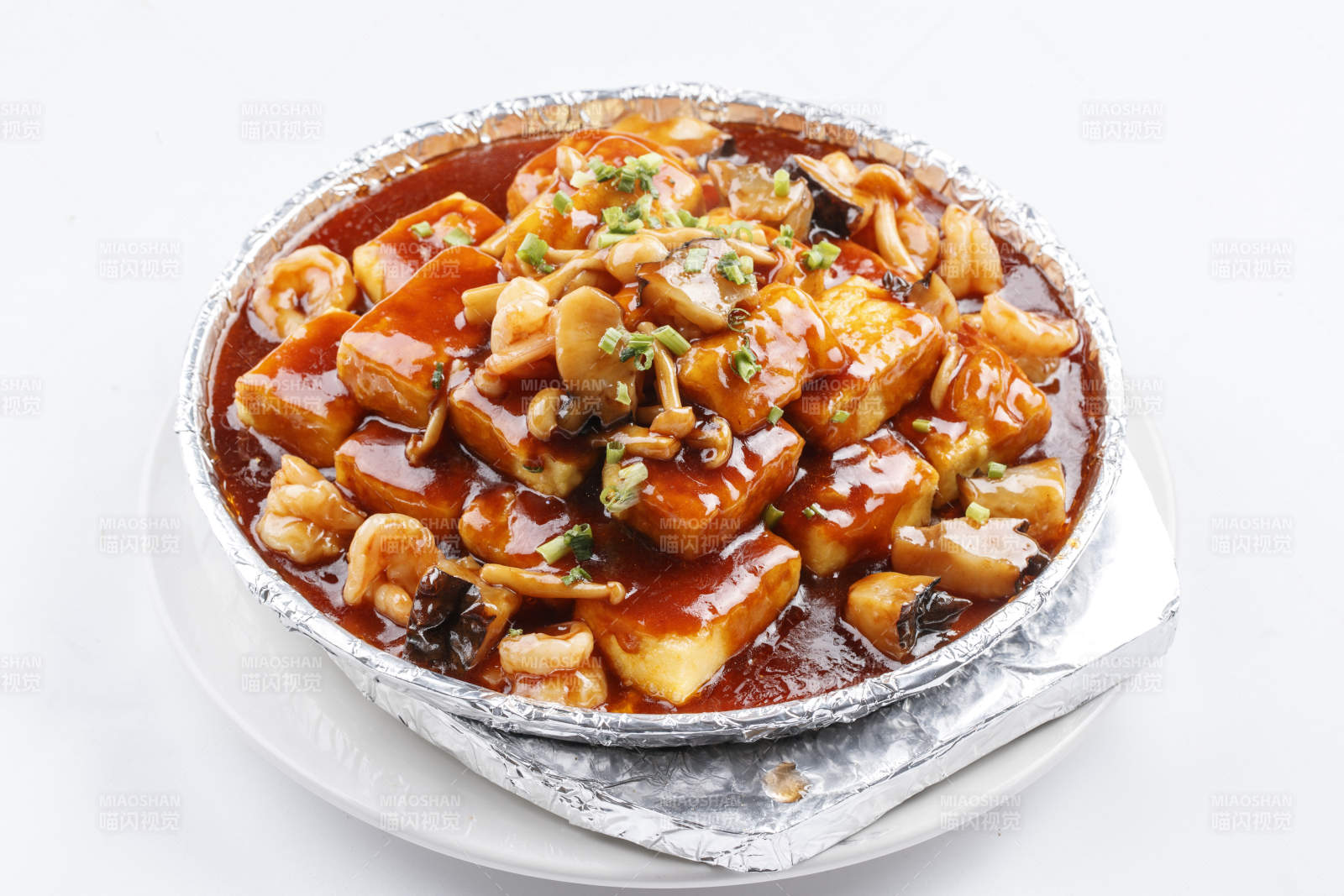 铁板虾仁茄丁白玉菇醸内酯豆腐