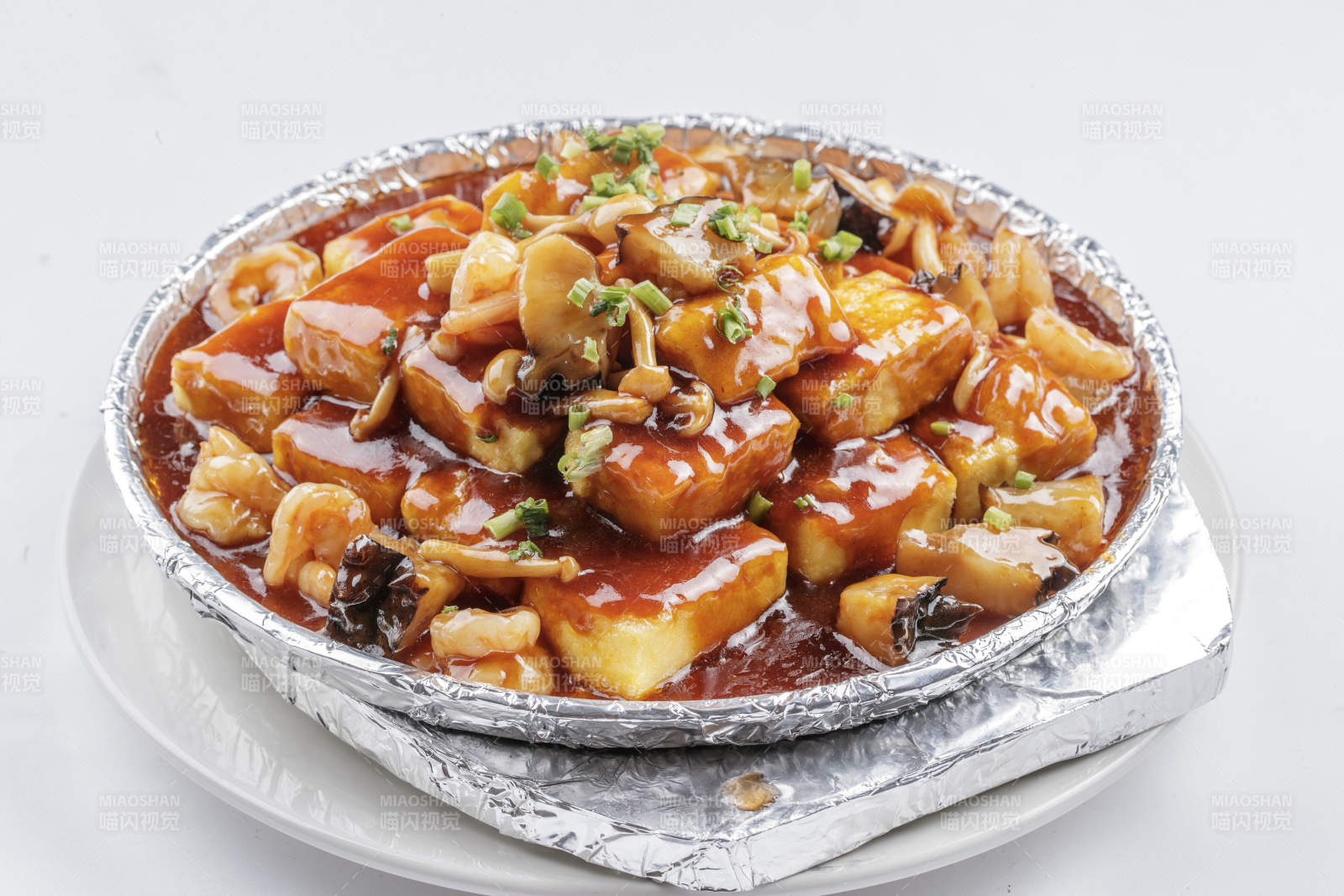 铁板虾仁茄丁白玉菇醸内酯豆腐
