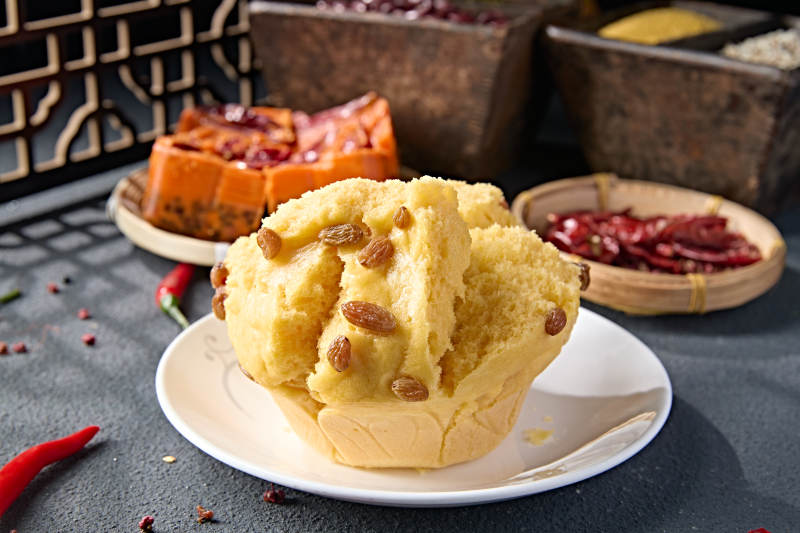 香蒸美味葡萄干玉米糜子面黃饃饃