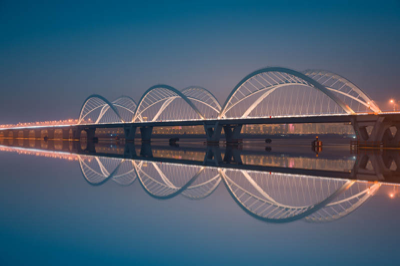 杭州钱塘江九堡大桥 影如诗夜景