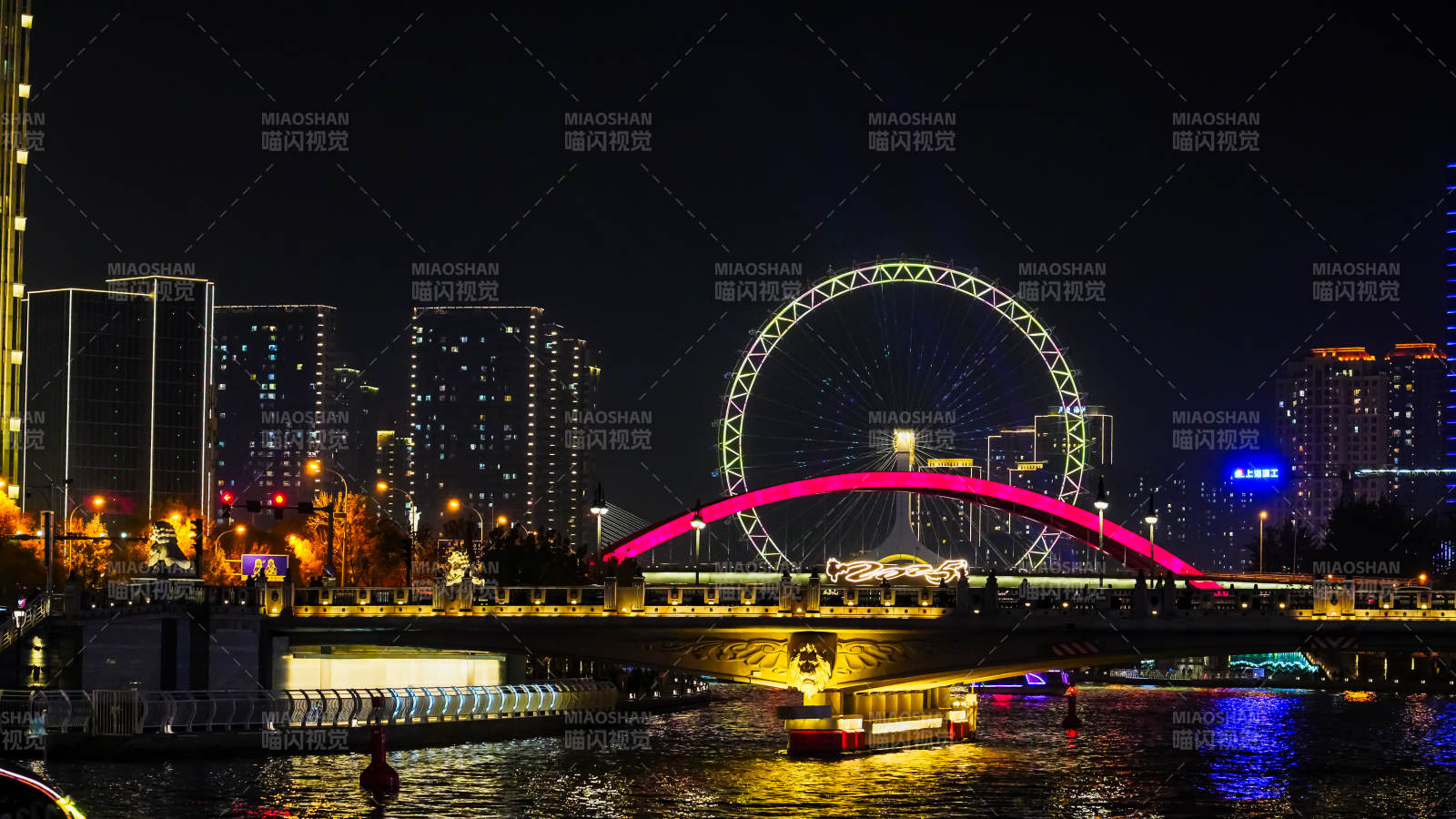 天津夜景摩天輪與橋