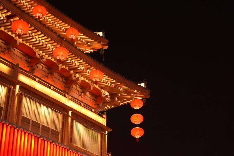 夜幕下的古建筑西安