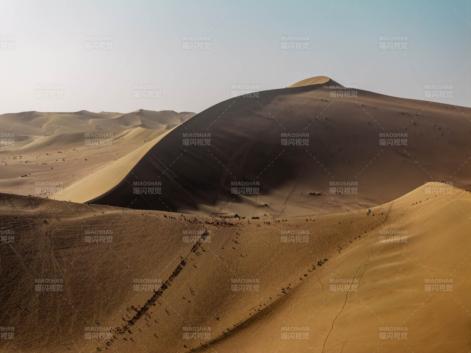 壮阔金色沙漠光影线条沙丘景观鸣沙山景色