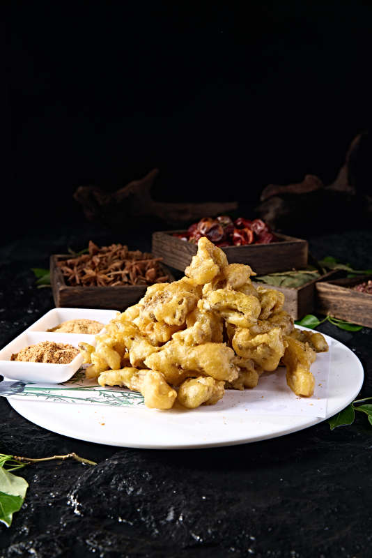 中餐美食裹面油炸平蘑菇