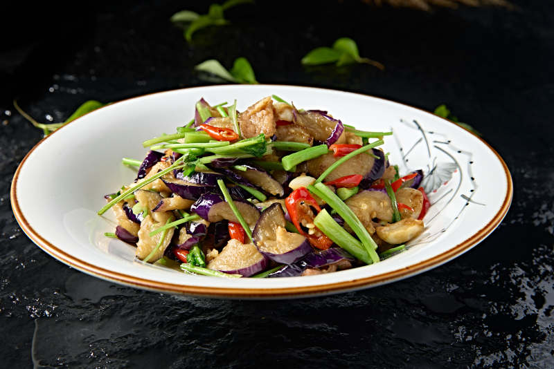 香菜蒜沫米椒五花肉烧带皮茄子