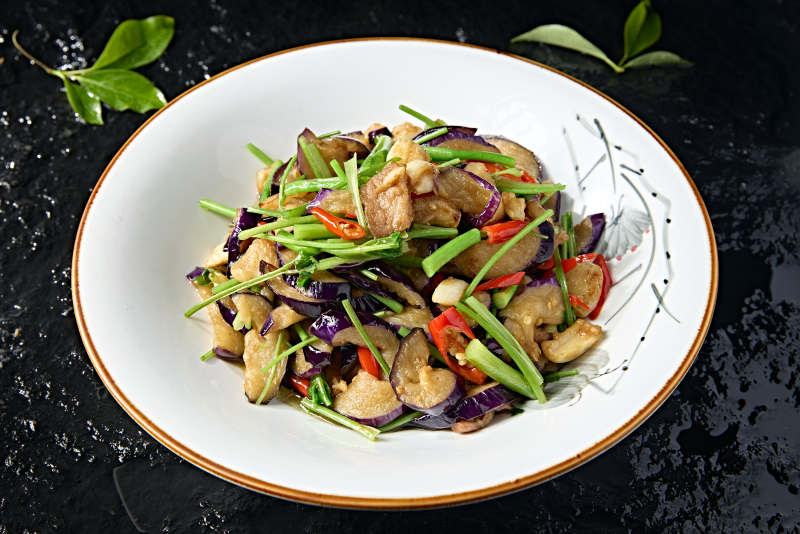 香菜蒜沫米椒五花肉烧带皮茄子