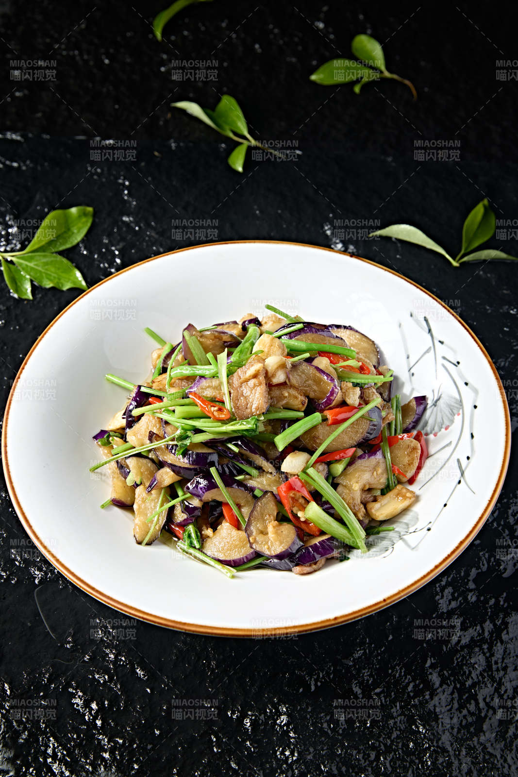 香菜蒜沫米椒五花肉烧带皮茄子