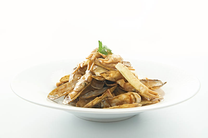 夏季大排档美食爆炒蛏子