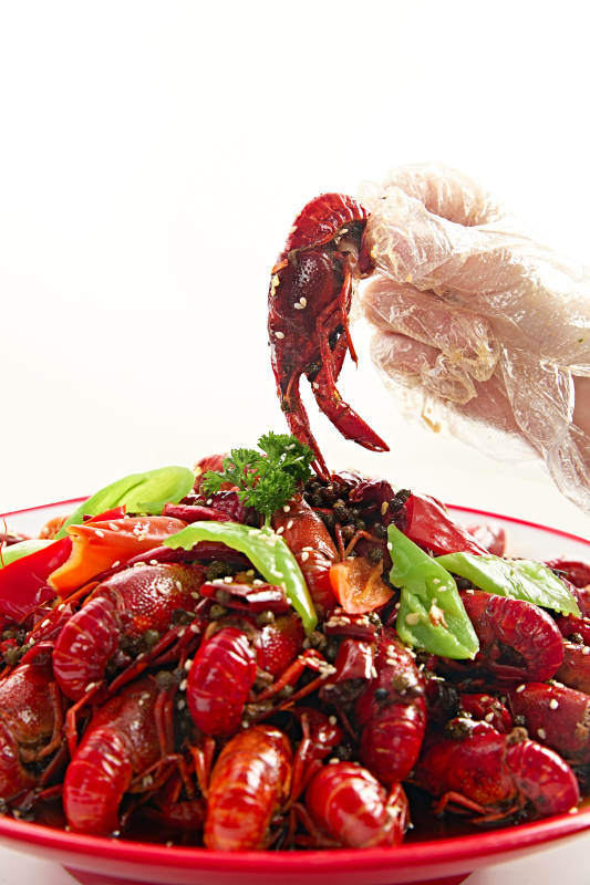夏季大排档美食爆炒麻辣香辣小龙虾