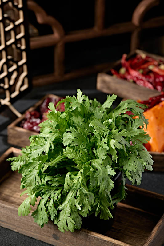 新鲜的火锅食材茼蒿蒿子秆