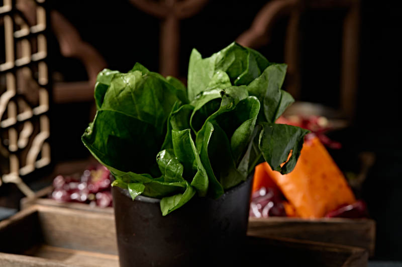 新鲜的火锅食材鲜嫩菠菜