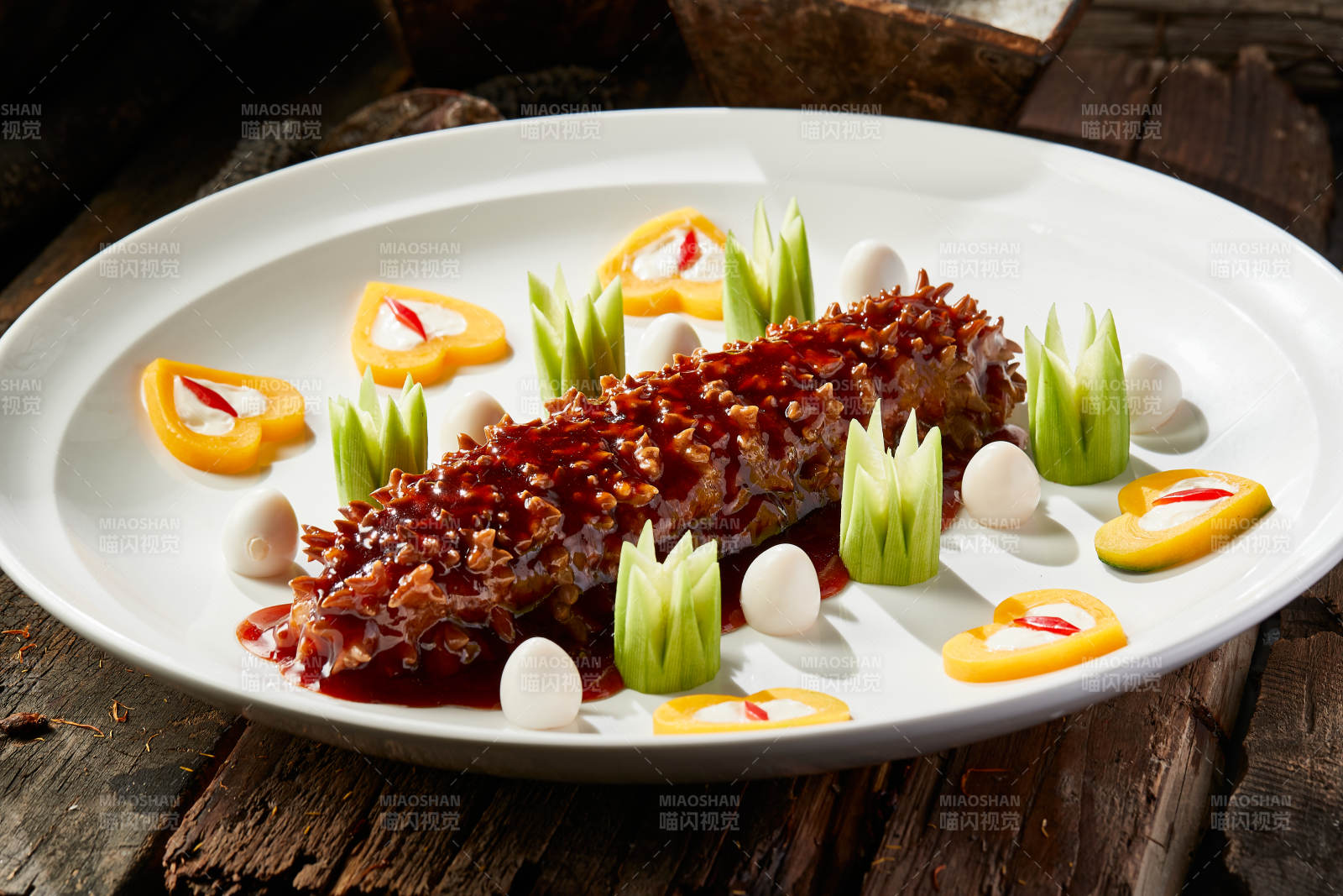 浇汁红烧寿桃梅花参