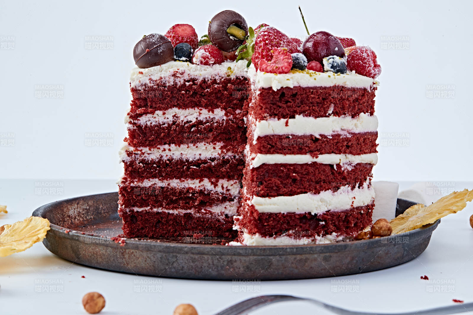 奶油抹茶鲜水果蔓越莓馅料多层蛋糕