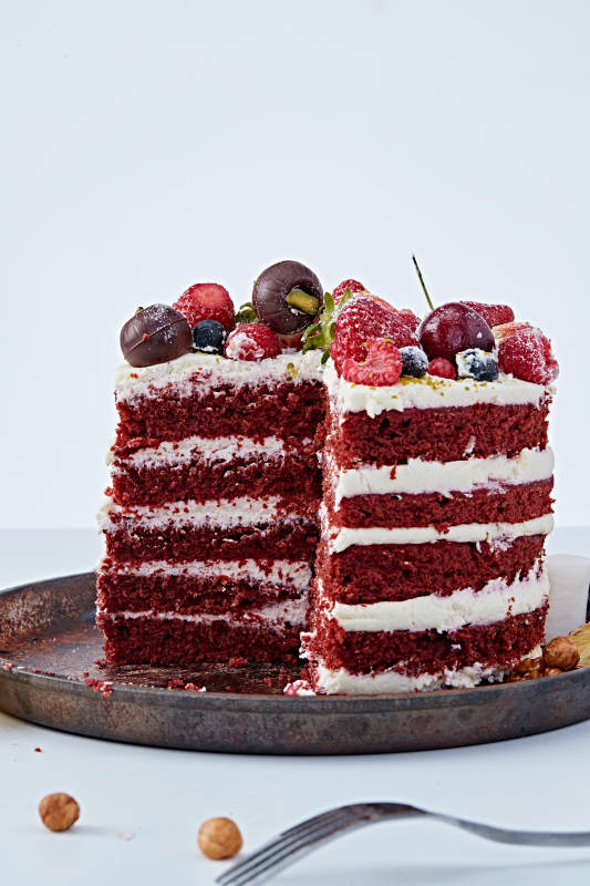 奶油抹茶鲜水果蔓越莓馅料多层蛋糕