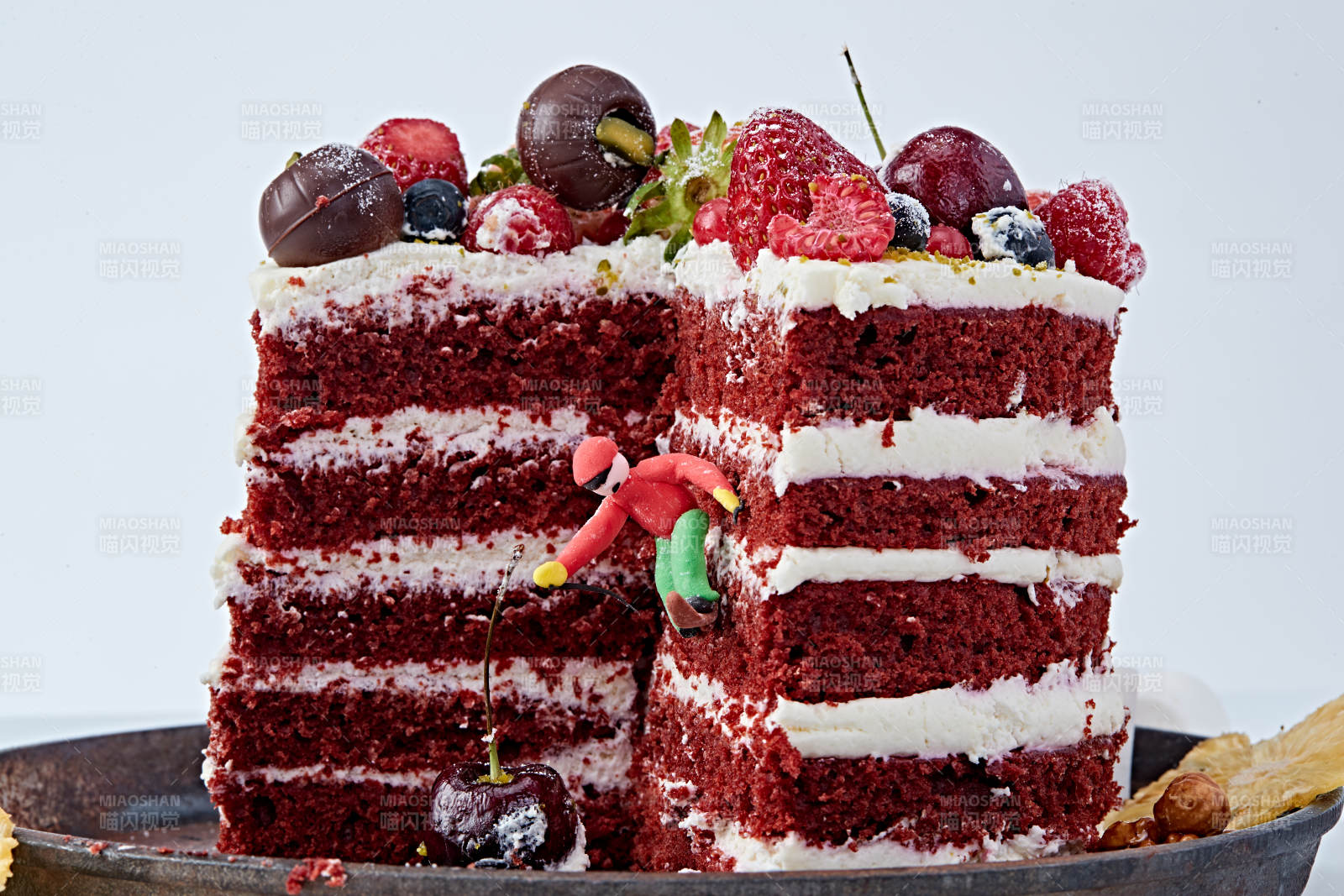 奶油抹茶鲜水果蔓越莓馅料多层蛋糕