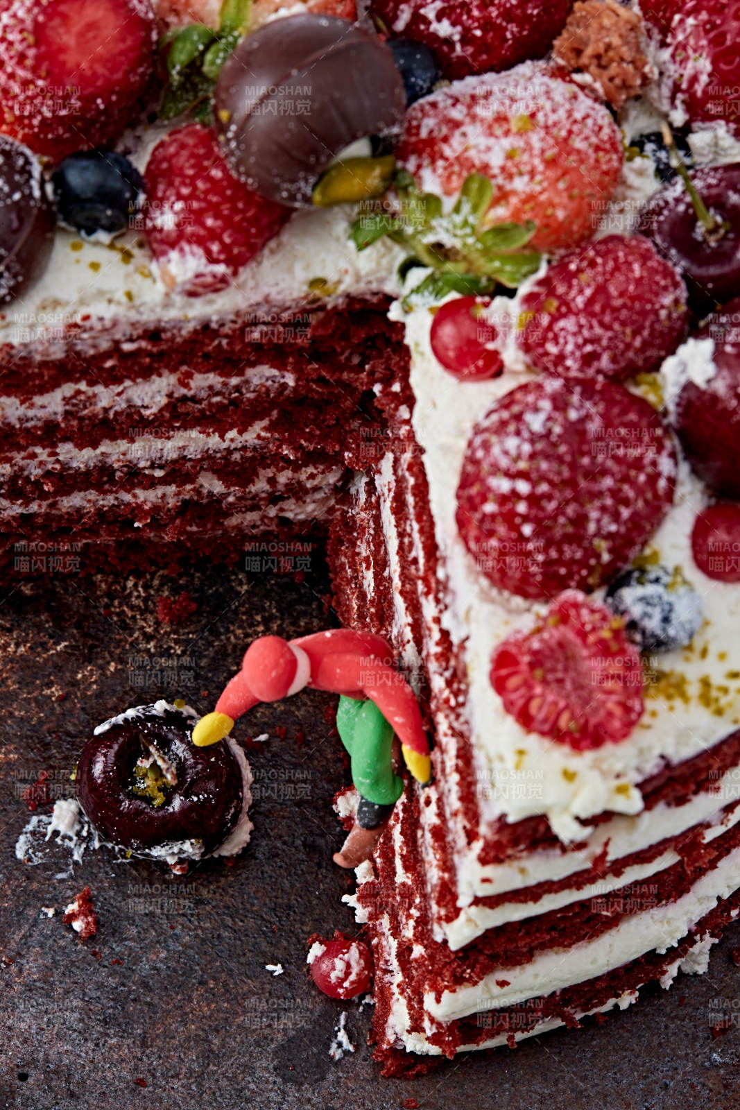 奶油抹茶鲜水果蔓越莓馅料多层蛋糕