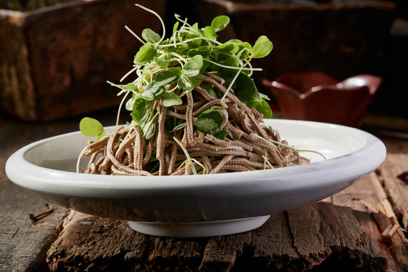 香椿苗凉拌烟熏黑豆腐丝