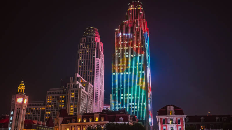 天津夜色中的城市灯光秀