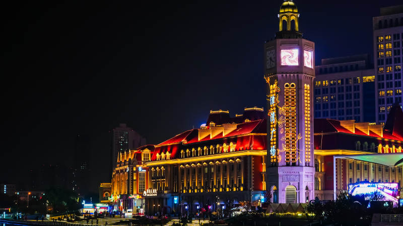 天津夜景钟楼建筑群