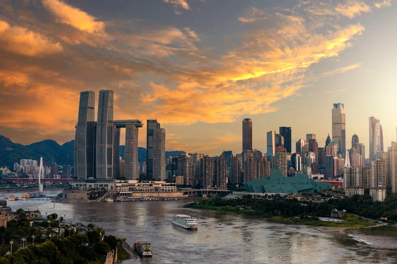 重庆城市天际线日落