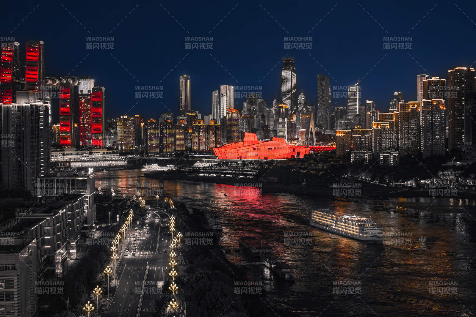 重庆朝天门夜幕下的城市灯火