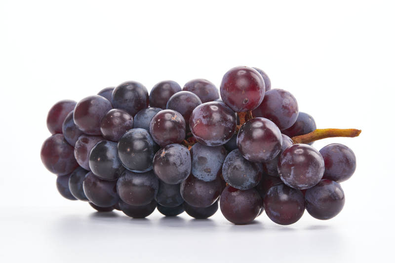 白色背景上摆放的水嫩新鲜紫葡萄
