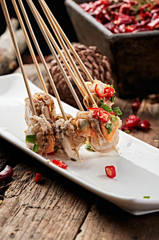 冷锅扇贝肉串串