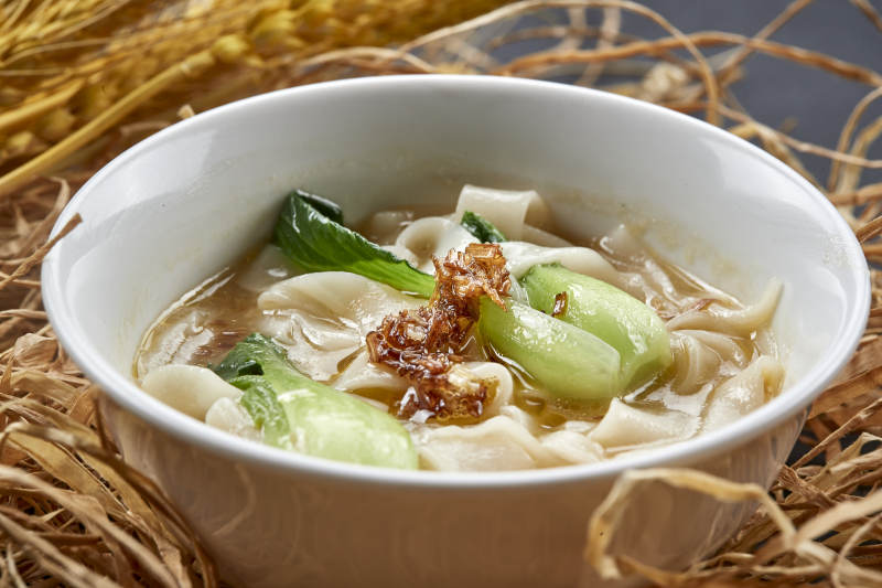 老陕面食葱油渣油菜素汤扯面