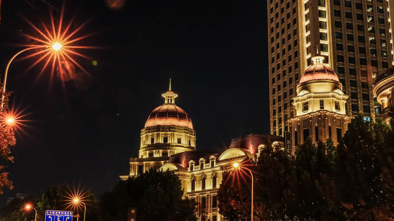 天津夜幕下的城市地标