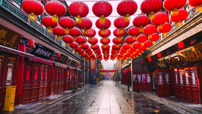 天津文化街红灯笼映古街