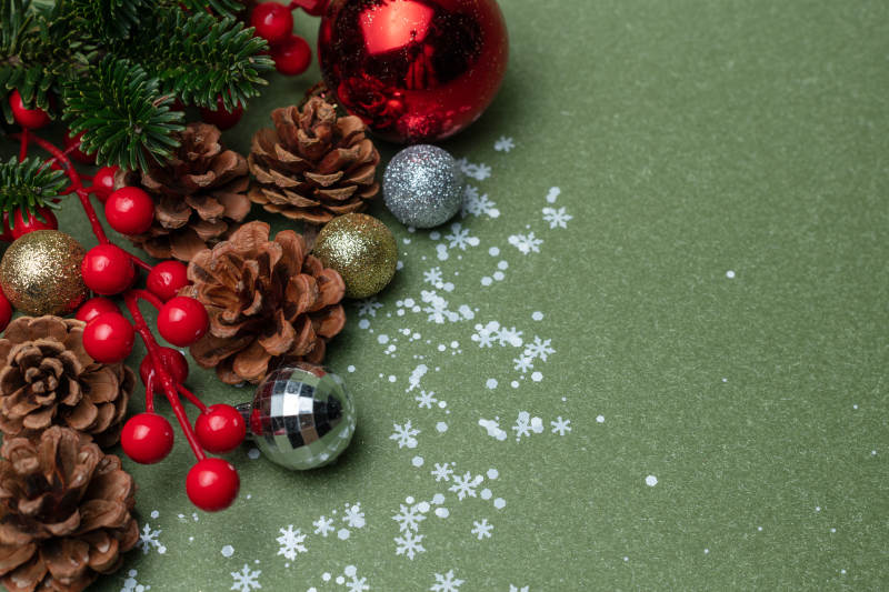 圣诞装饰松果静物