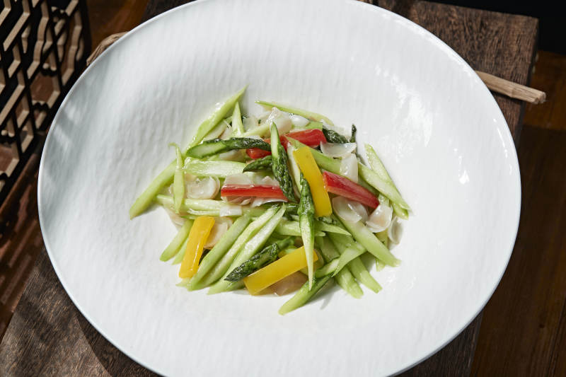 彩椒百合炒芦笋