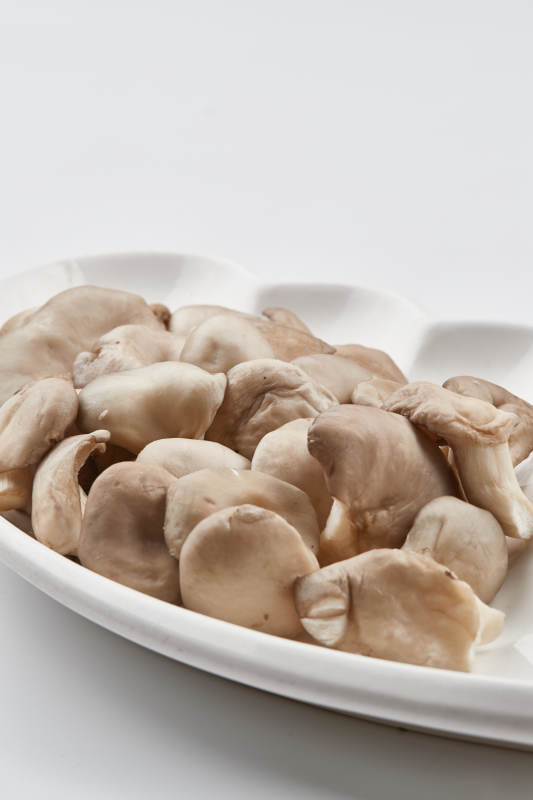 白色瓷盘装的火锅食材山珍蘑