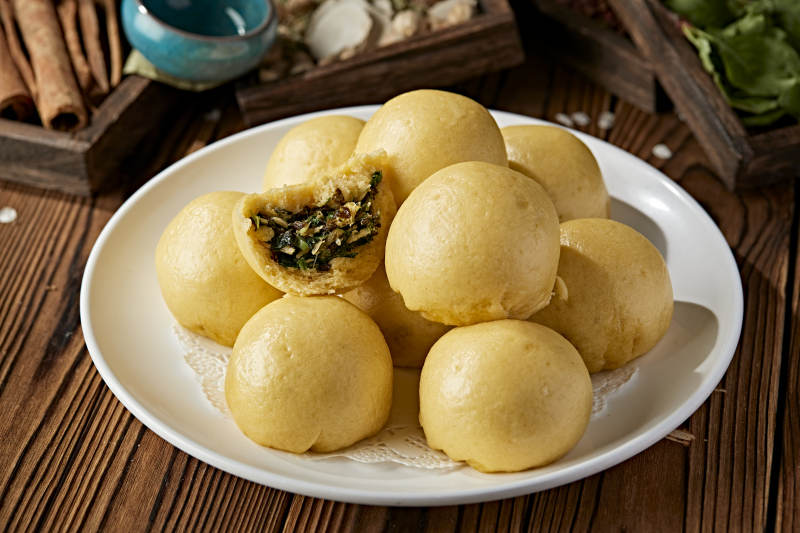 香蒸黄面菜团子