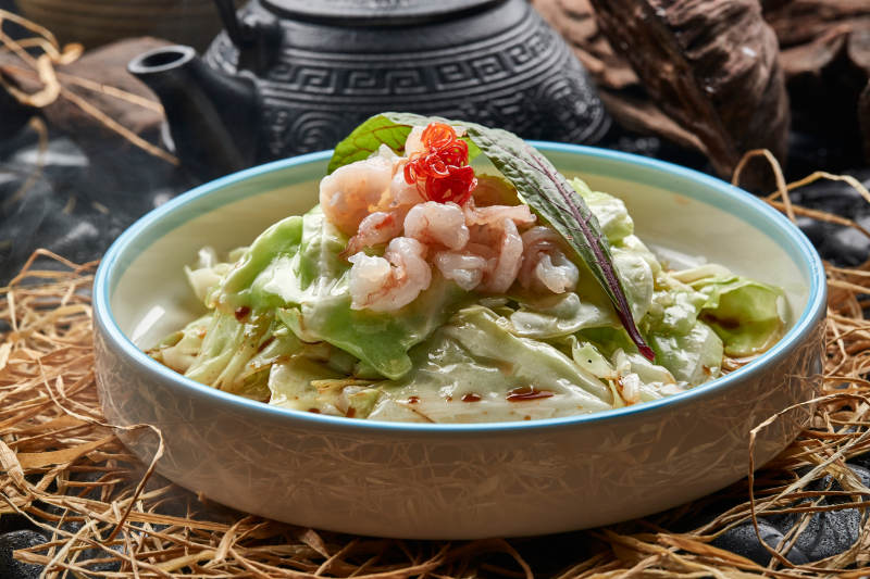 醬爆手撕包菜配蝦仁