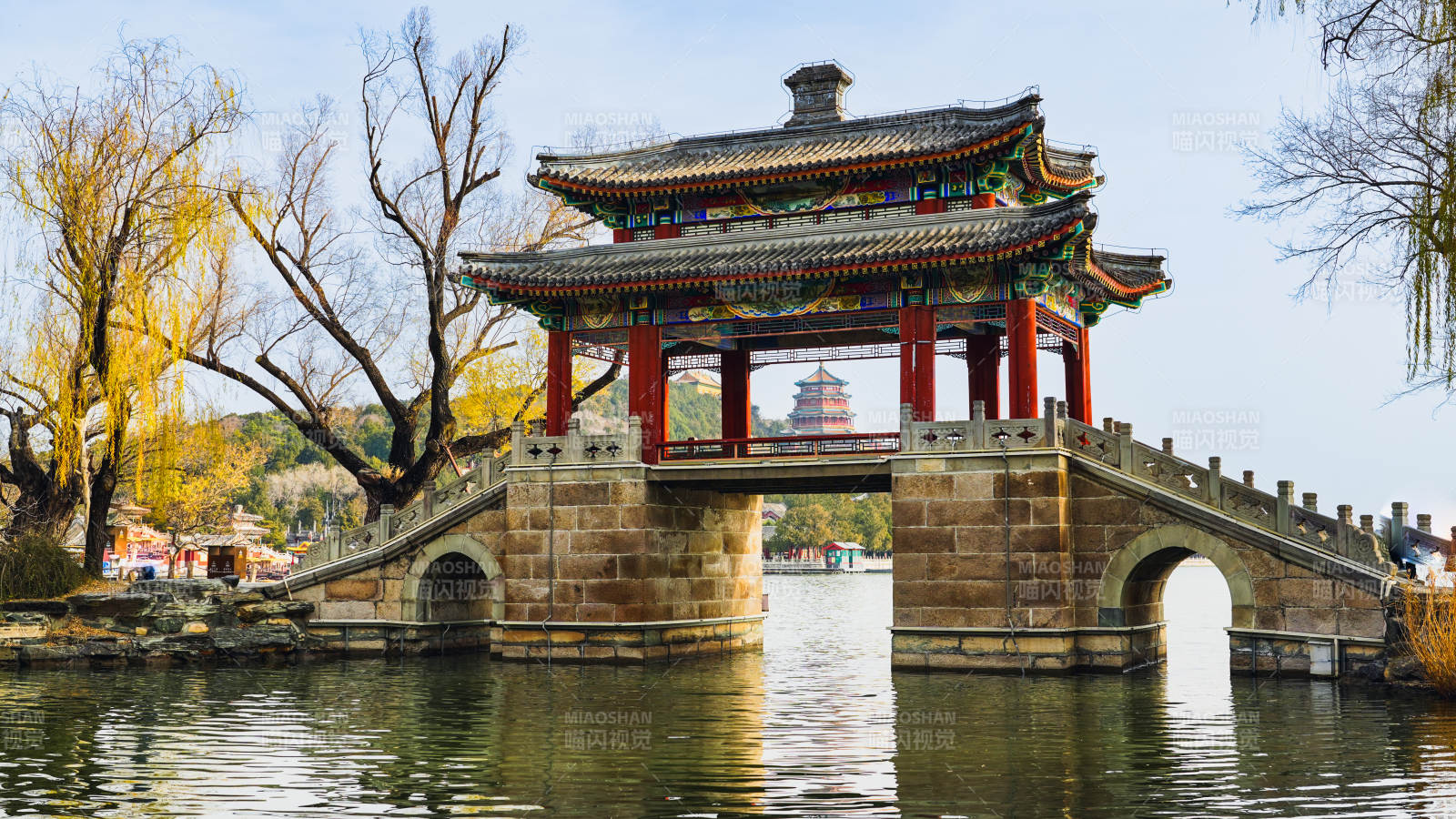 颐和园豳风桥古桥亭台映水色