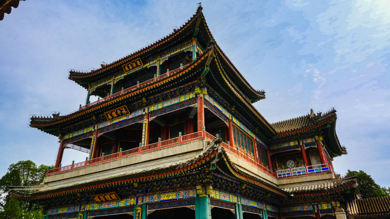 颐和园景明楼古塔巍峨映蓝天