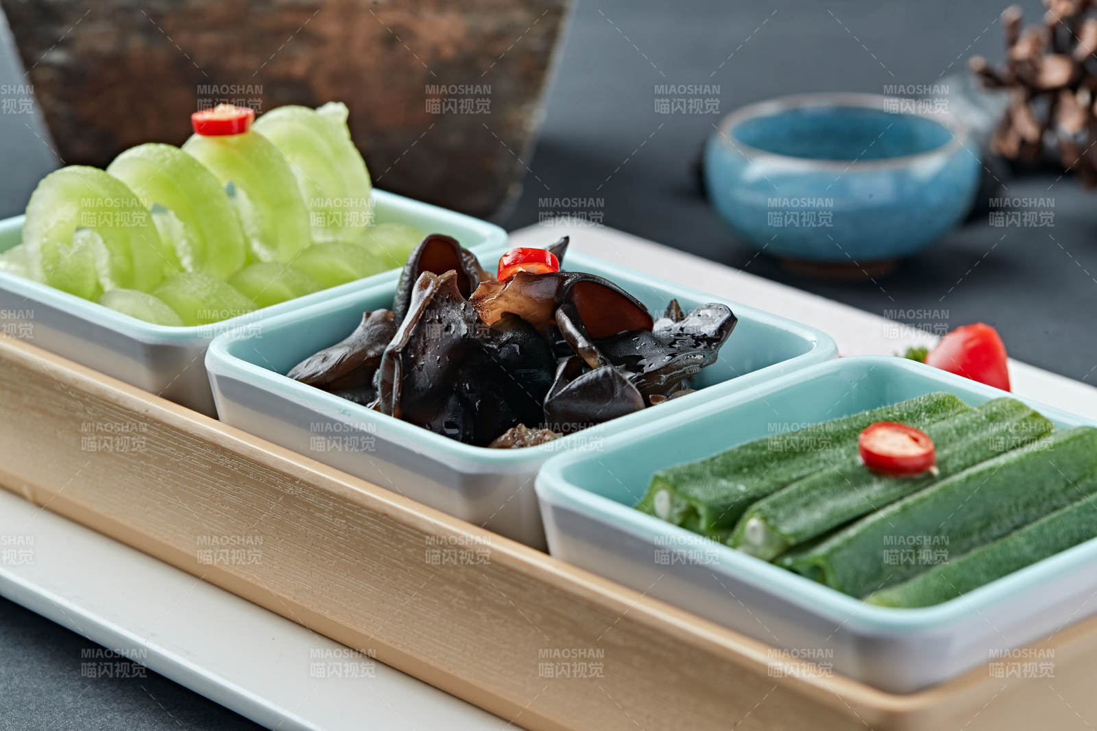 爽口三拼木耳秋葵莴笋丝