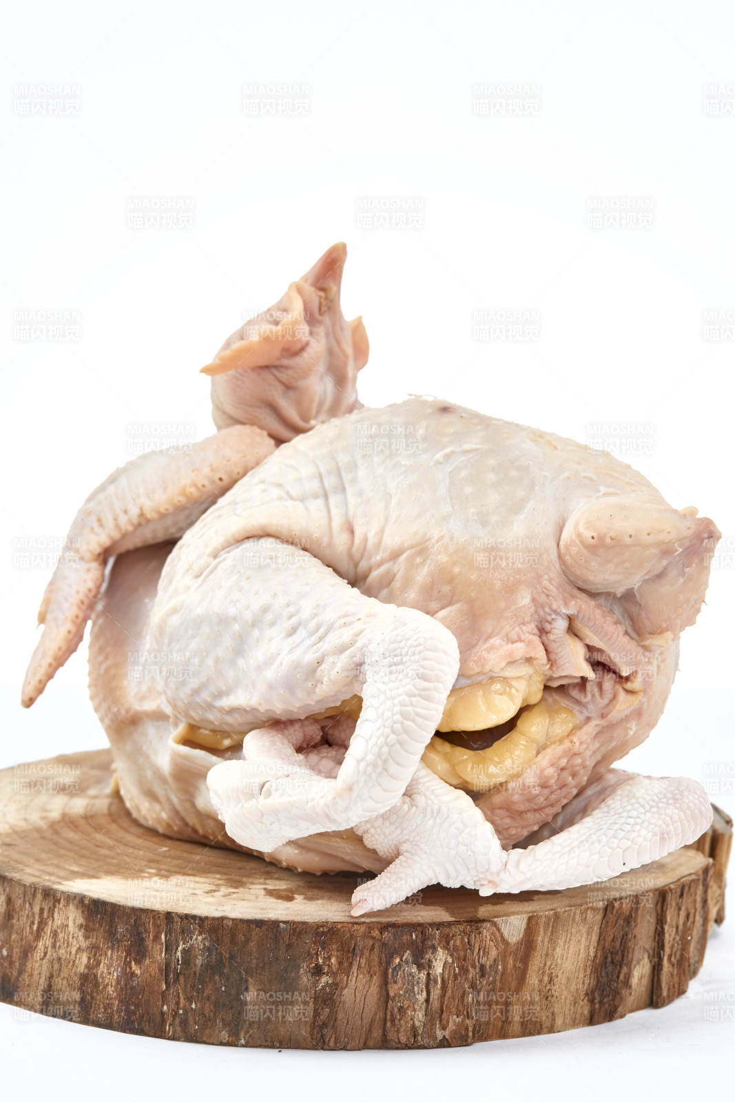 摆放在白色背景上的生鲜鸡肉整鸡