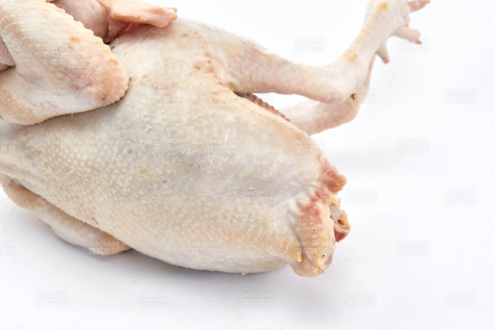 摆放在白色背景上的生鲜鸡肉整鸡