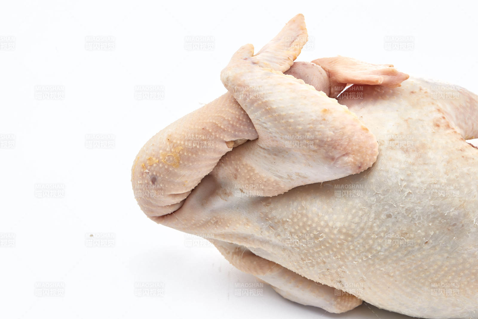 摆放在白色背景上的生鲜鸡肉整鸡