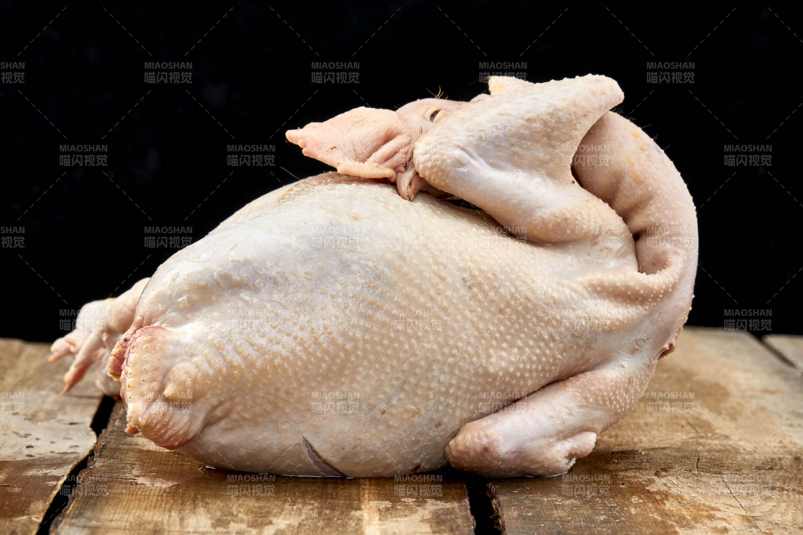 摆放在白色背景上的生鲜鸡肉整鸡