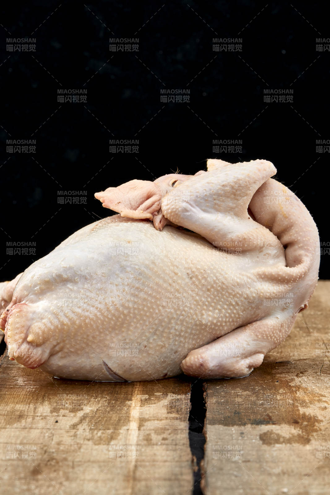 摆放在白色背景上的生鲜鸡肉整鸡