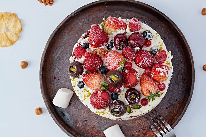 奶油抹茶鲜水果蔓越莓馅料多层蛋糕