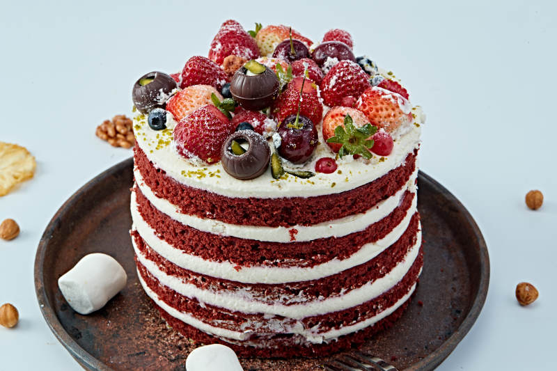 奶油抹茶鲜水果蔓越莓馅料多层蛋糕