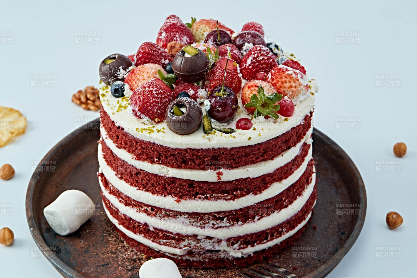 奶油抹茶鲜水果蔓越莓馅料多层蛋糕