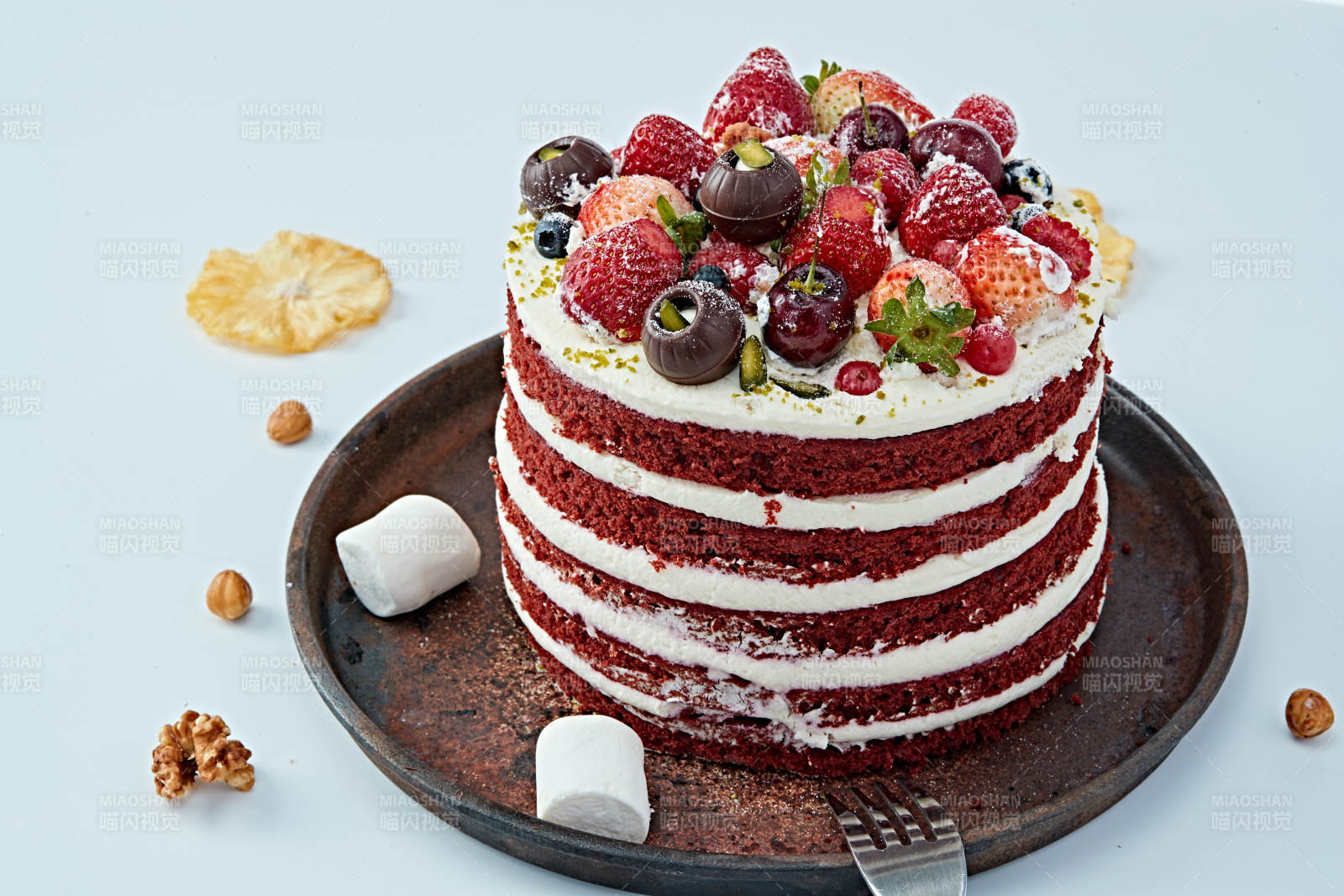 奶油抹茶鮮水果蔓越莓餡料多層蛋糕